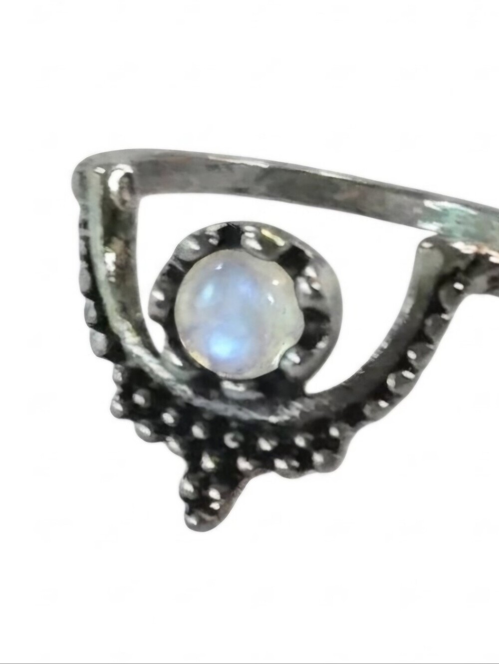 Moonstone new size 5 bezel set bead pattern quality titanium silver ring